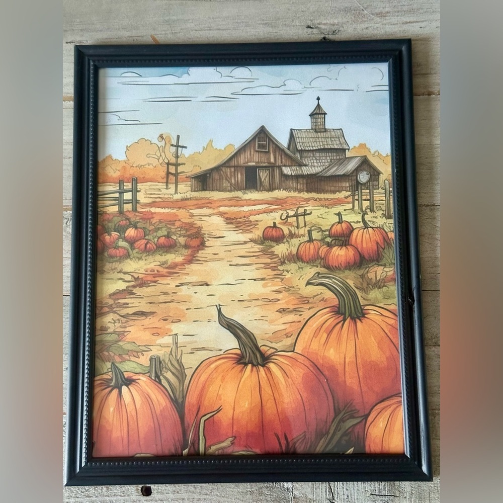 Fall Pumpkin Farm | Fall Wall Framed 8x10” | Autumn Landscape Print | Rustic